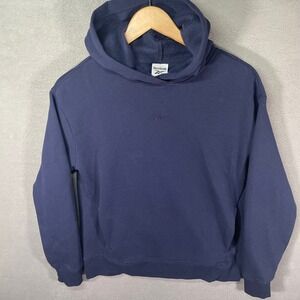 Reebok Mens Small Hoodie Navy Blue Embroidered Logo Fleece Pullover